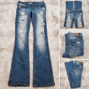 Amethyst Jeans Womens 26"W/0 Blue Bootcut Low Rise Faded Wash Y2K Distressed